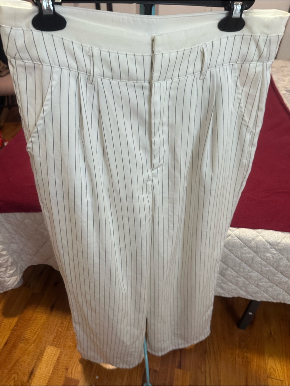 SHEIN Cream Pinstripe High-Rise Wide-Leg Trousers